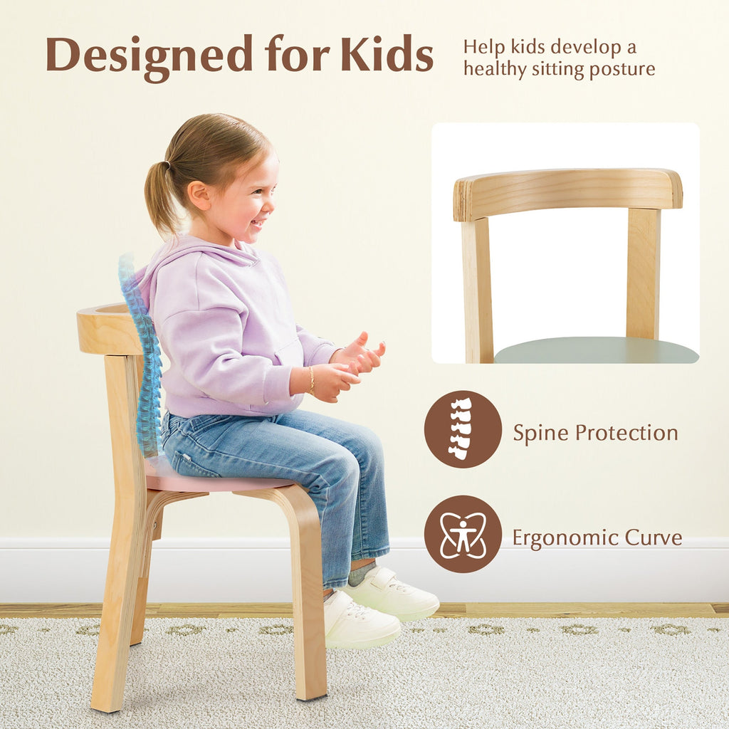 5-Piece Kids Wooden Curved Back Activity Table and Chair Set withToy Bricks