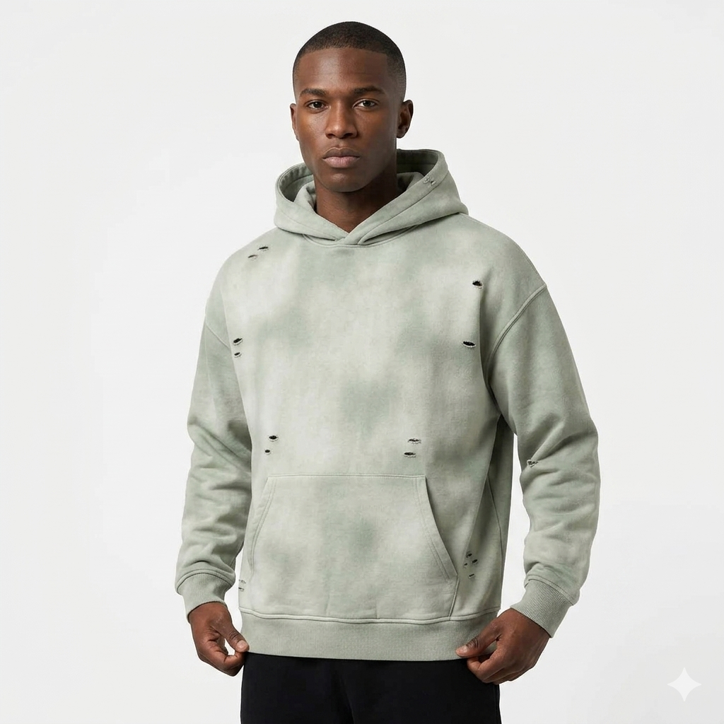 Loki & Ivy Unisex Sunfade Frayed Fleece Hoodie