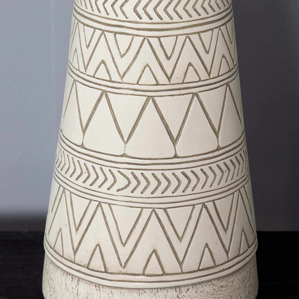 Tan and Cream Resin Lamp with White Linen Table Lamp - Clearance