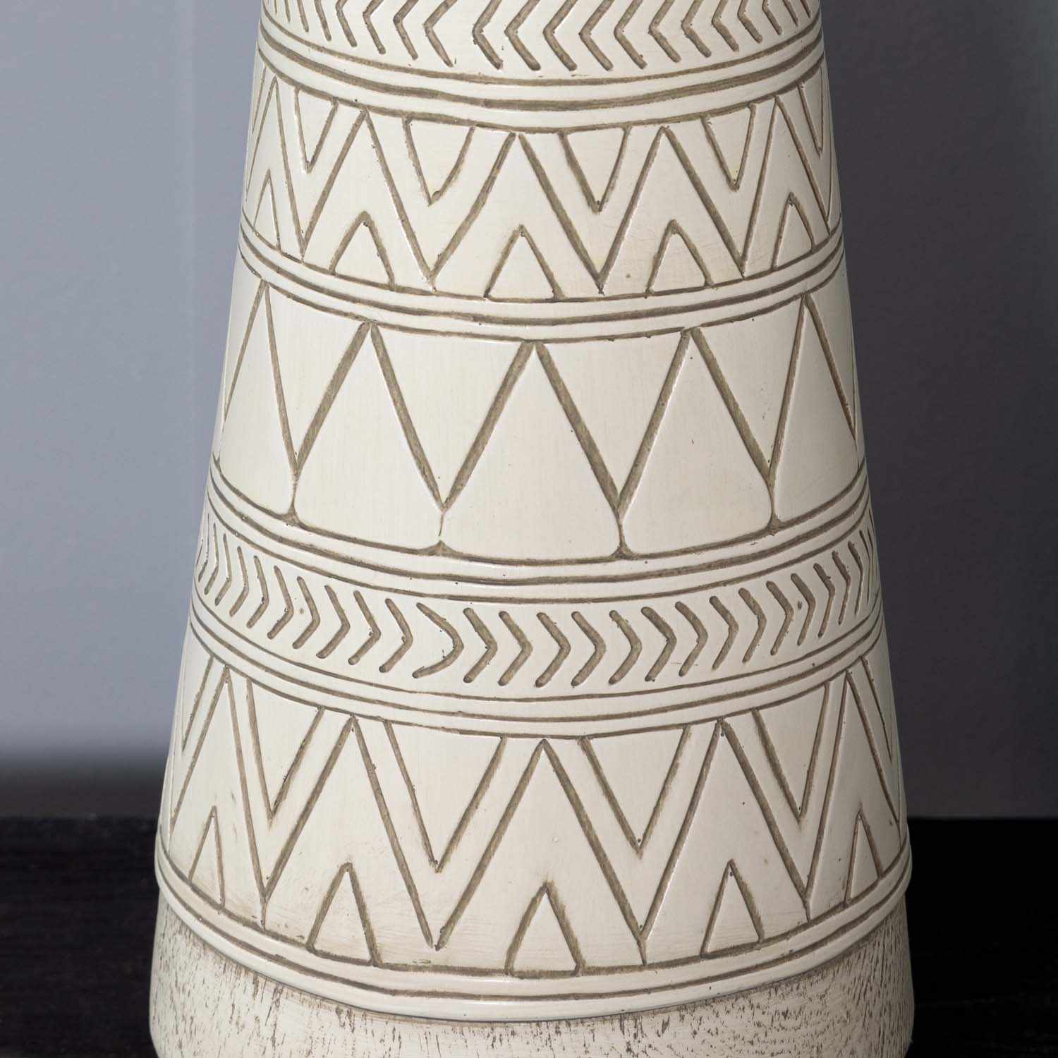 Tan and Cream Resin Lamp with White Linen Table Lamp - Clearance