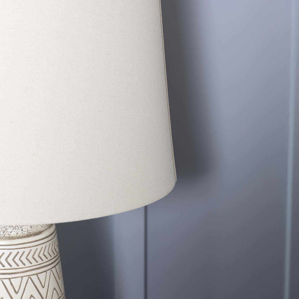 Tan and Cream Resin Lamp with White Linen Table Lamp - Clearance