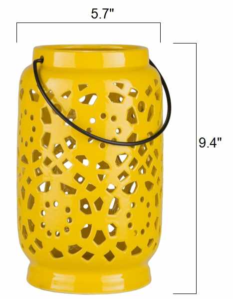 Jeiseyville Yellow Geometric Outdoor Ceramic Lantern