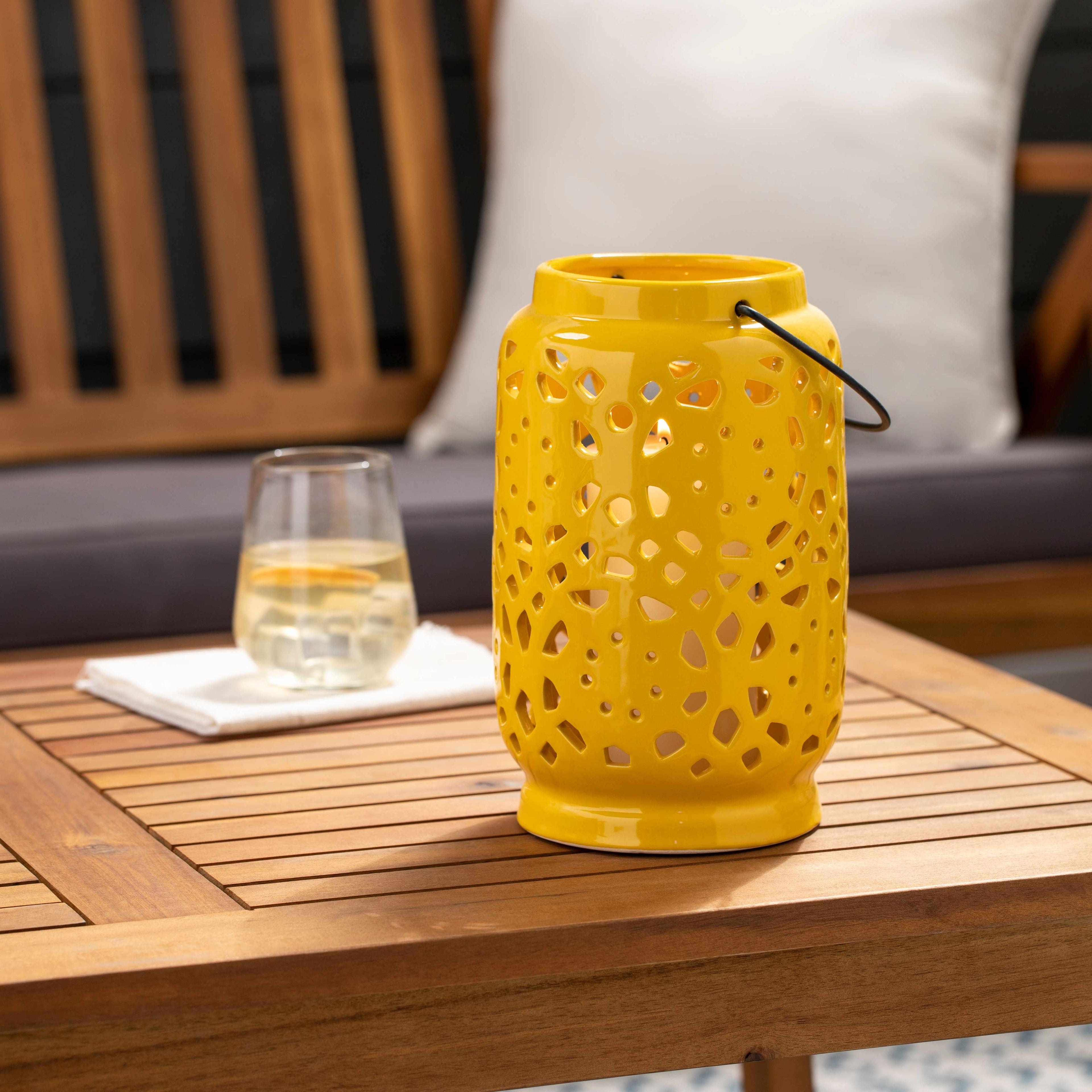 Jeiseyville Yellow Geometric Outdoor Ceramic Lantern