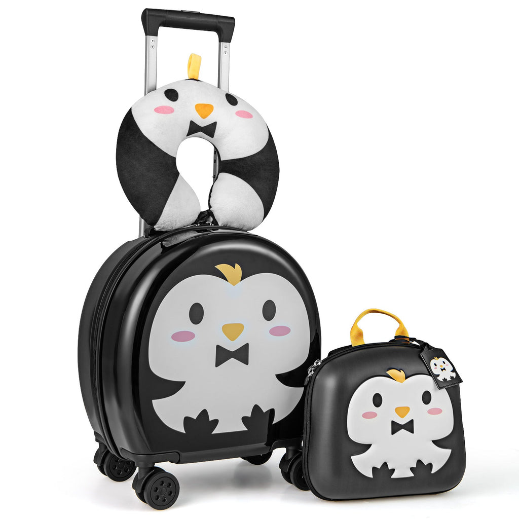 Kids Luggage Set with 14 Inches Carry-on Hardside Spinner Toddler Luggage and 10 Inches Backpack-Black