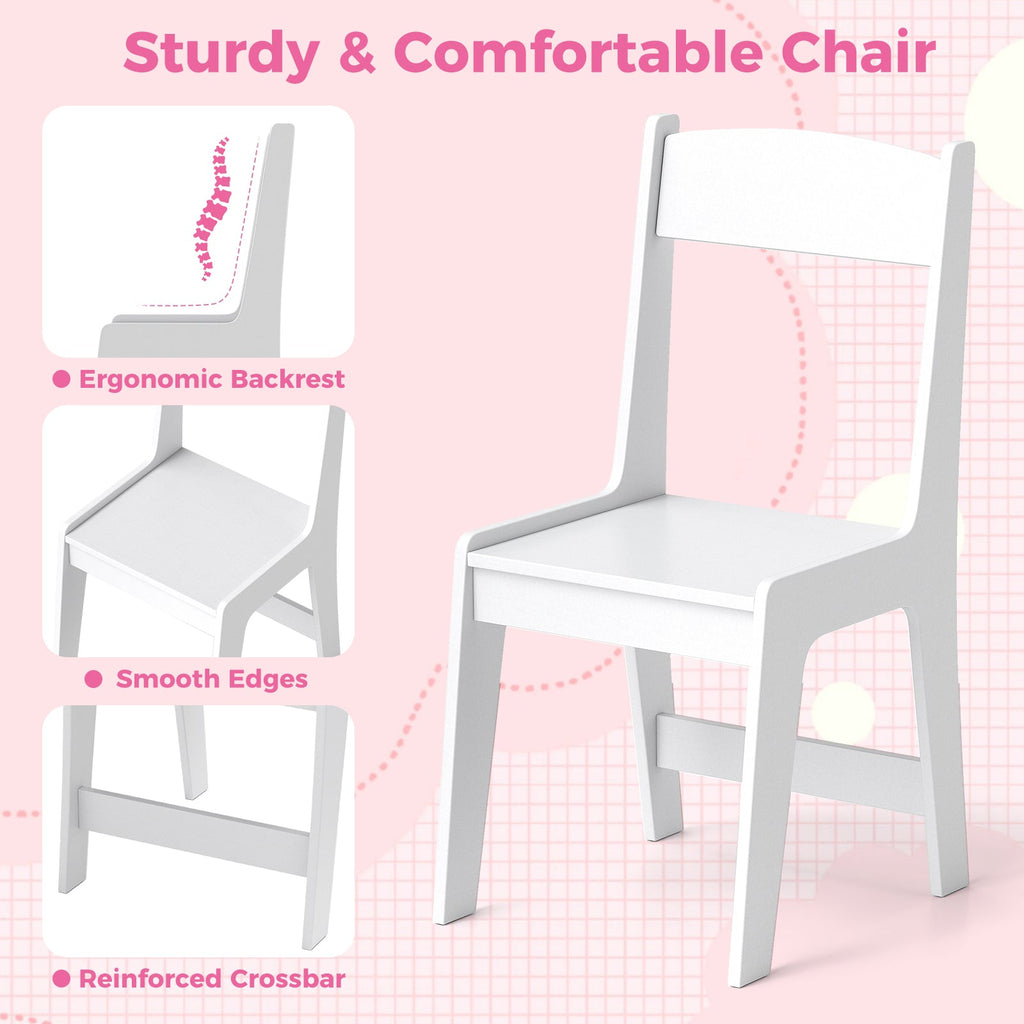 Kids Study Desk and Chair Set with Chair Hutch and Storage Cabinet for 3+ Years Old-White