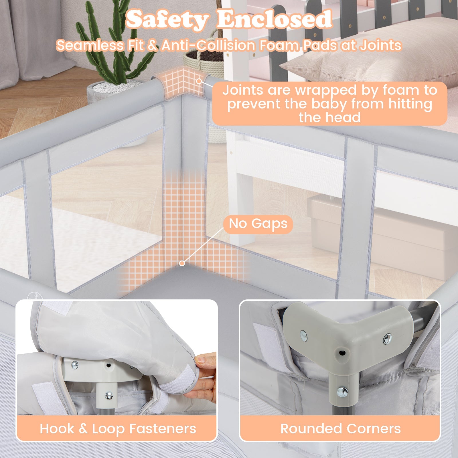 Large Baby Playpen BPA-Free Foldable Toddlers Safety Fence Play Yard with Zipper Gate-S