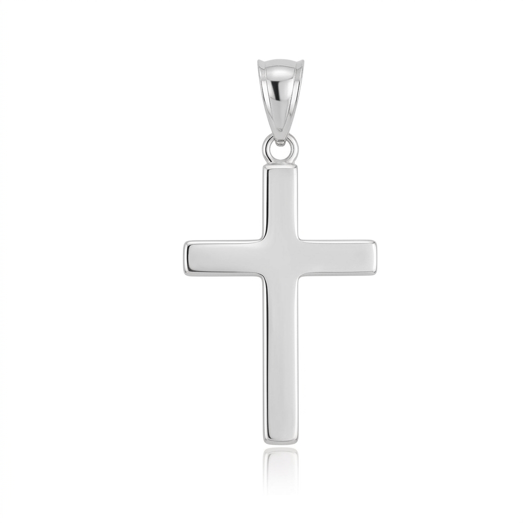 14k White Gold Flat Design Cross Pendant