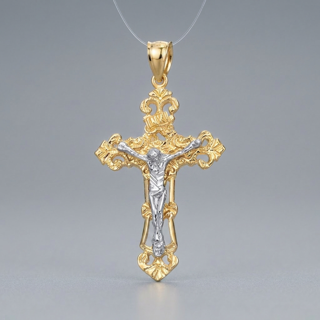 14k Two- Tone Gold Cross Pendant