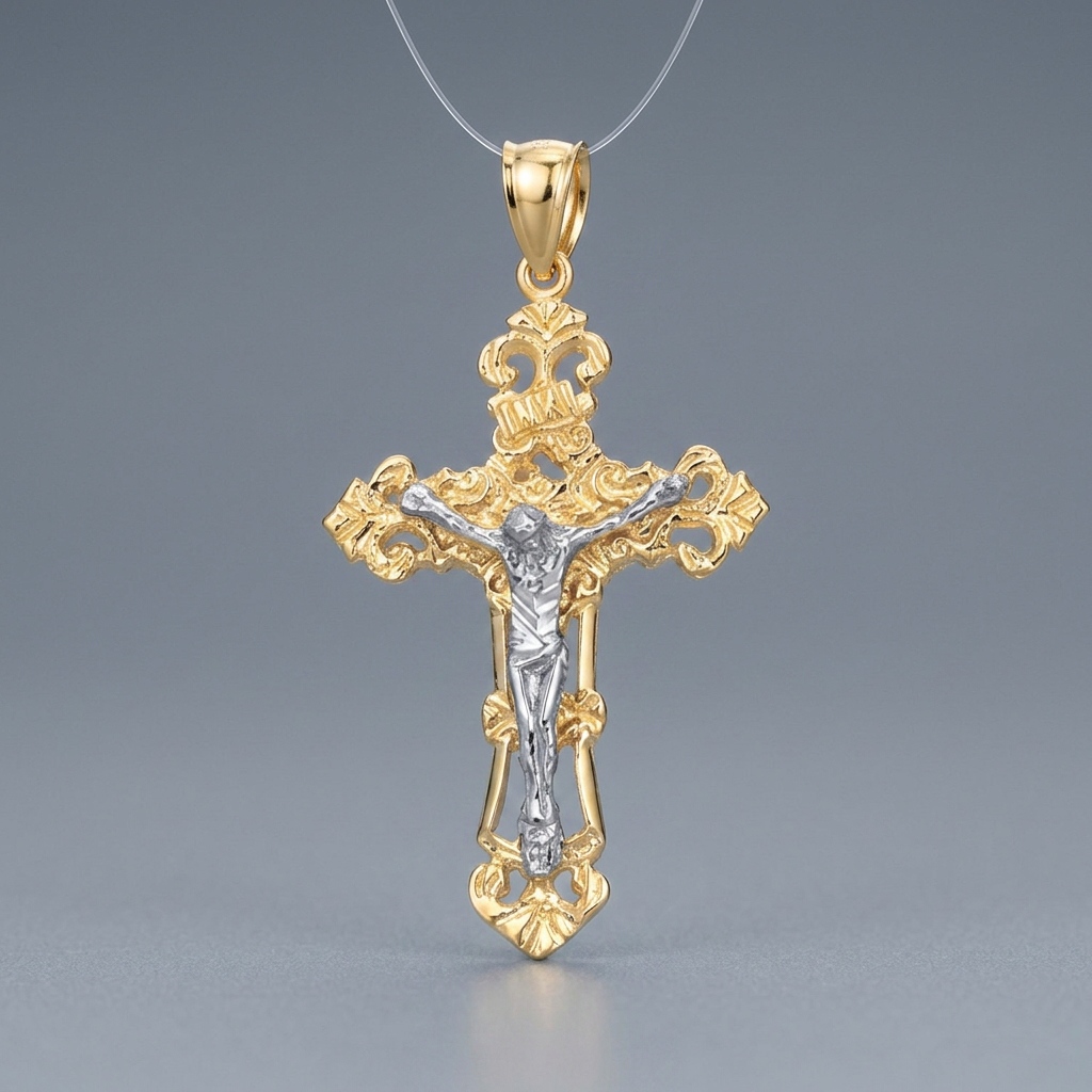 14k Two- Tone Gold Cross Pendant