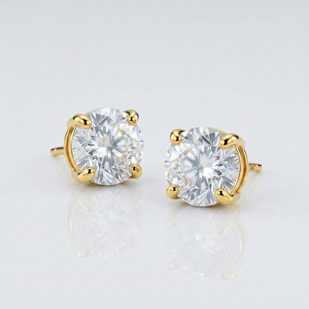 14k Yellow Gold 8.0mm Round CZ Stud Earrings