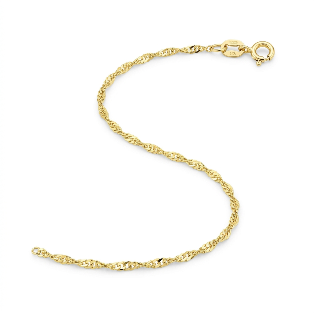 14k Yellow Gold Singapore Anklet 1.5mm