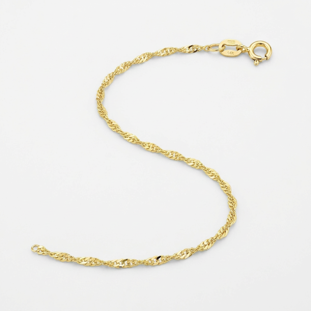 14k Yellow Gold Singapore Anklet 1.5mm