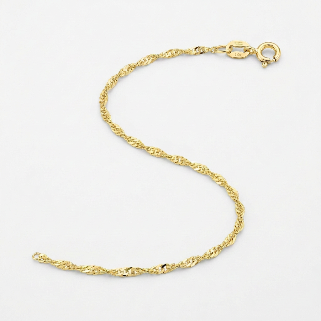 14k Yellow Gold Singapore Anklet 1.5mm