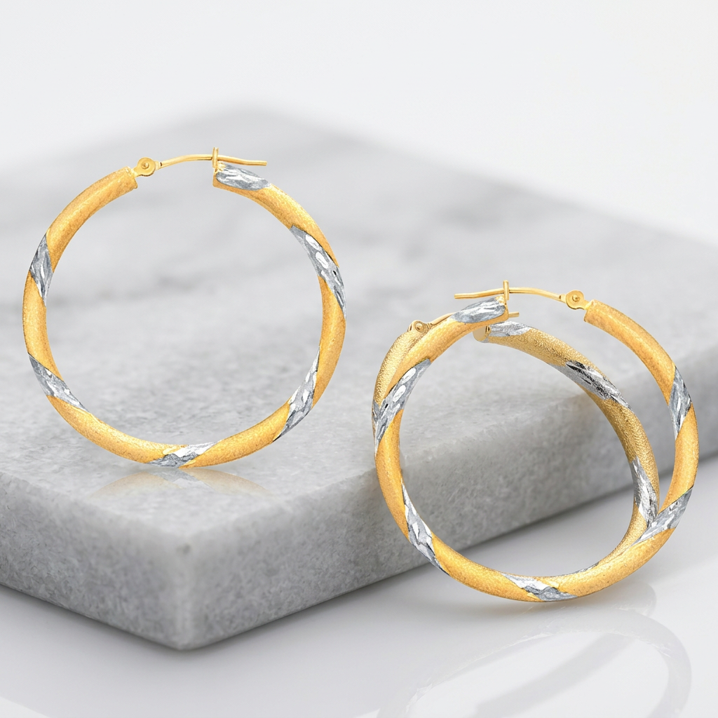 14k Two Tone Gold Polished Hoop Earrings (30 mm)