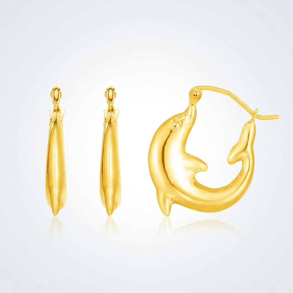 14 k Yellow Gold Dolphin Hoop Earrings