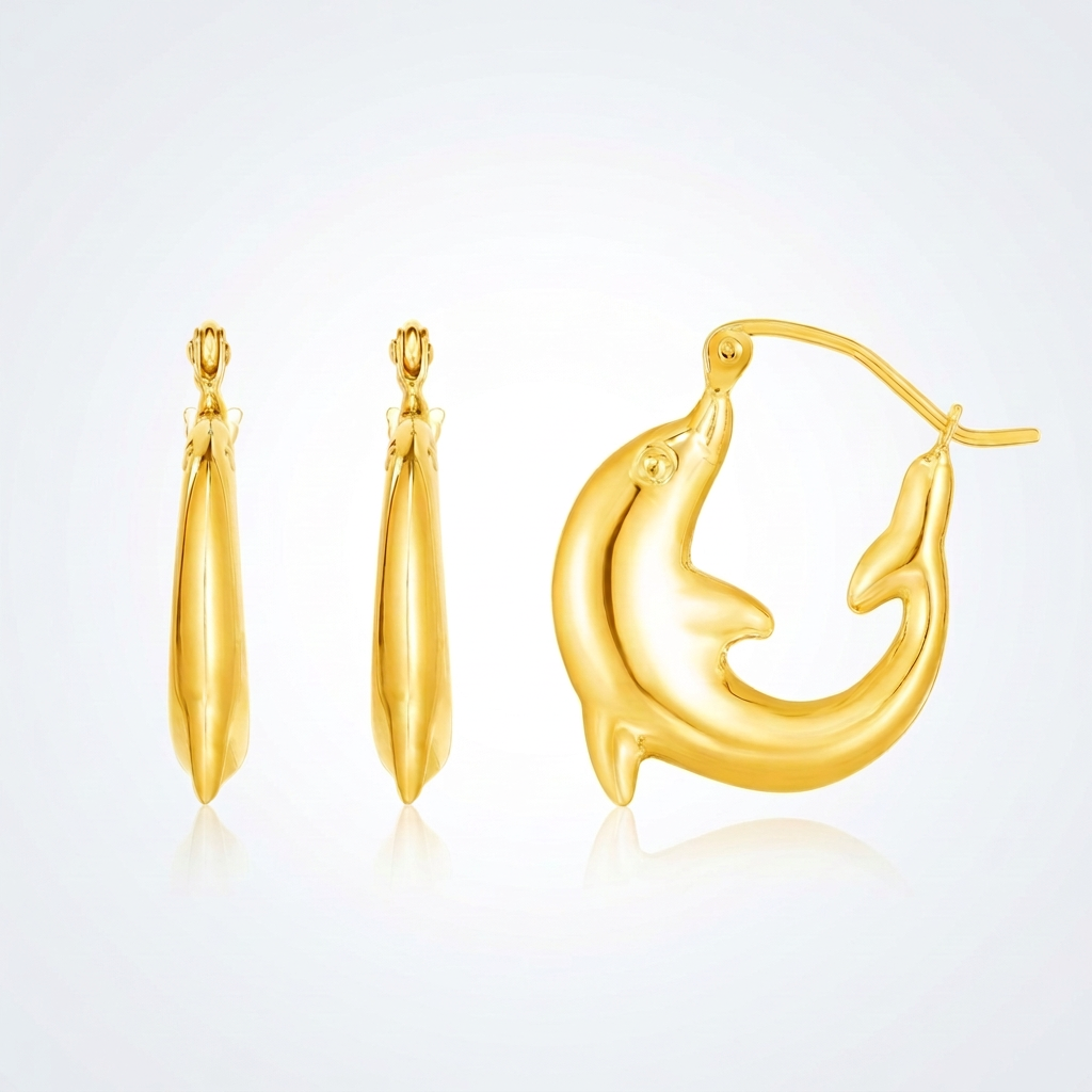 14 k Yellow Gold Dolphin Hoop Earrings