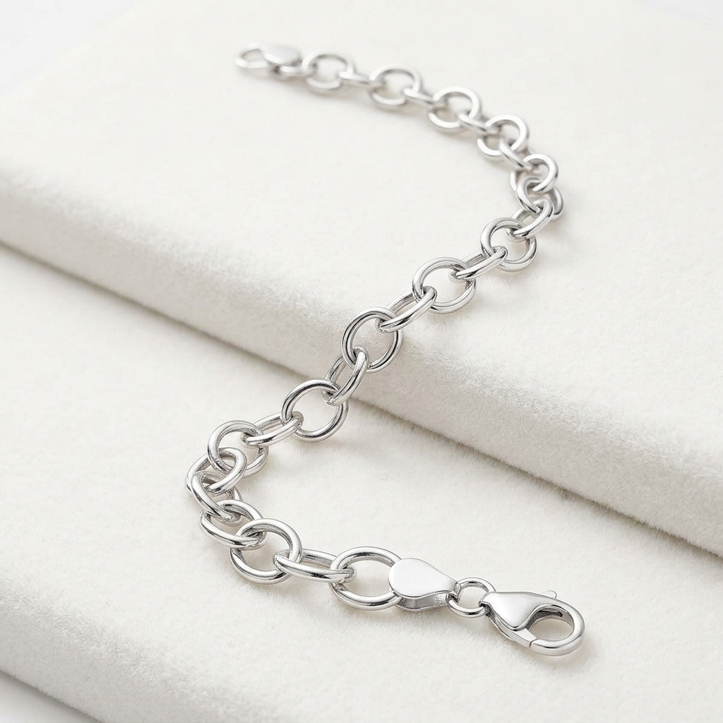 Sterling Silver Rhodium Plated Fancy Charm Bracelet