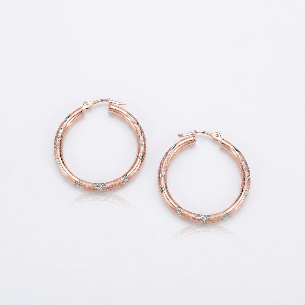 14k Rose Gold Fancy Diamond Cut Hoop Earrings (25mm Diameter)