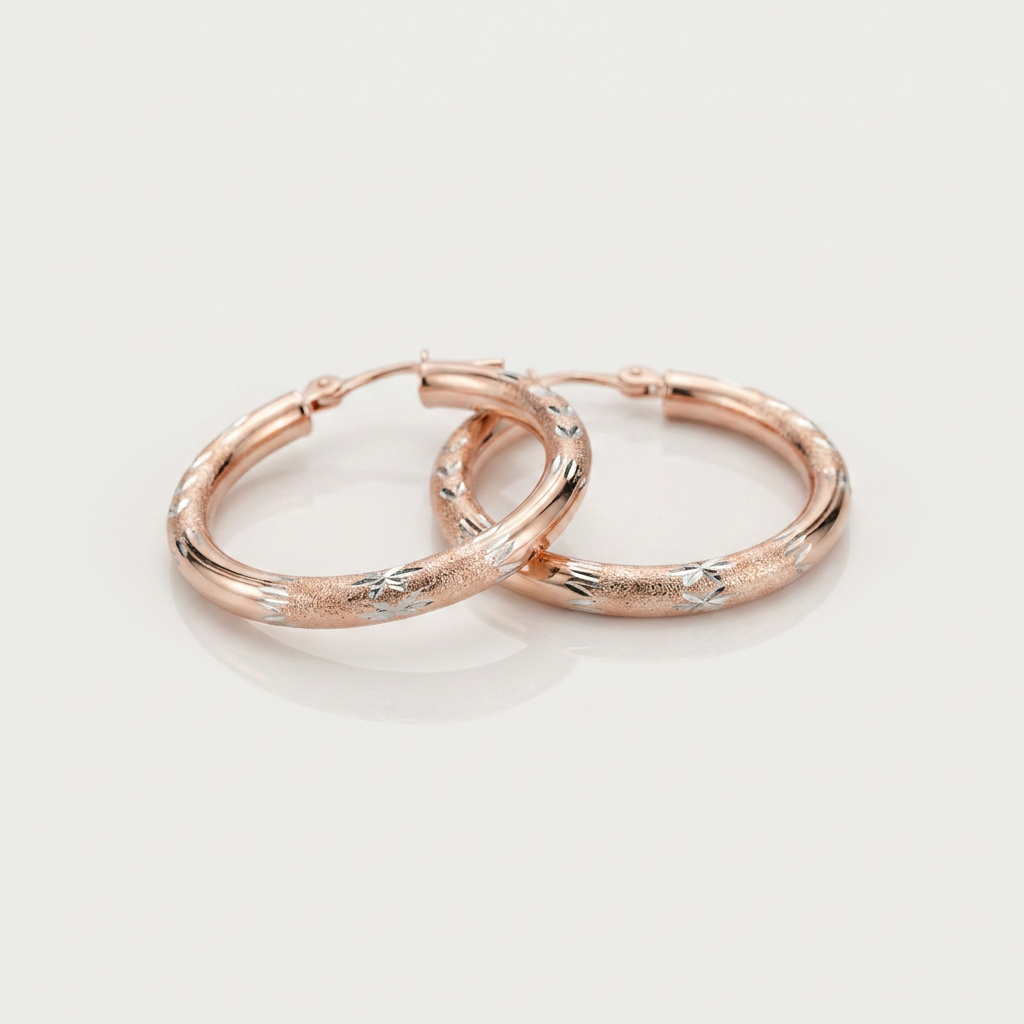 14k Rose Gold Fancy Diamond Cut Hoop Earrings (25mm Diameter)