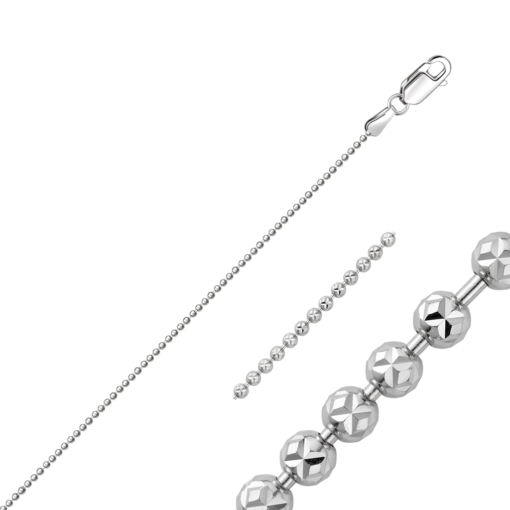 14k White Gold Diamond-Cut Bead Chain 1.2mm
