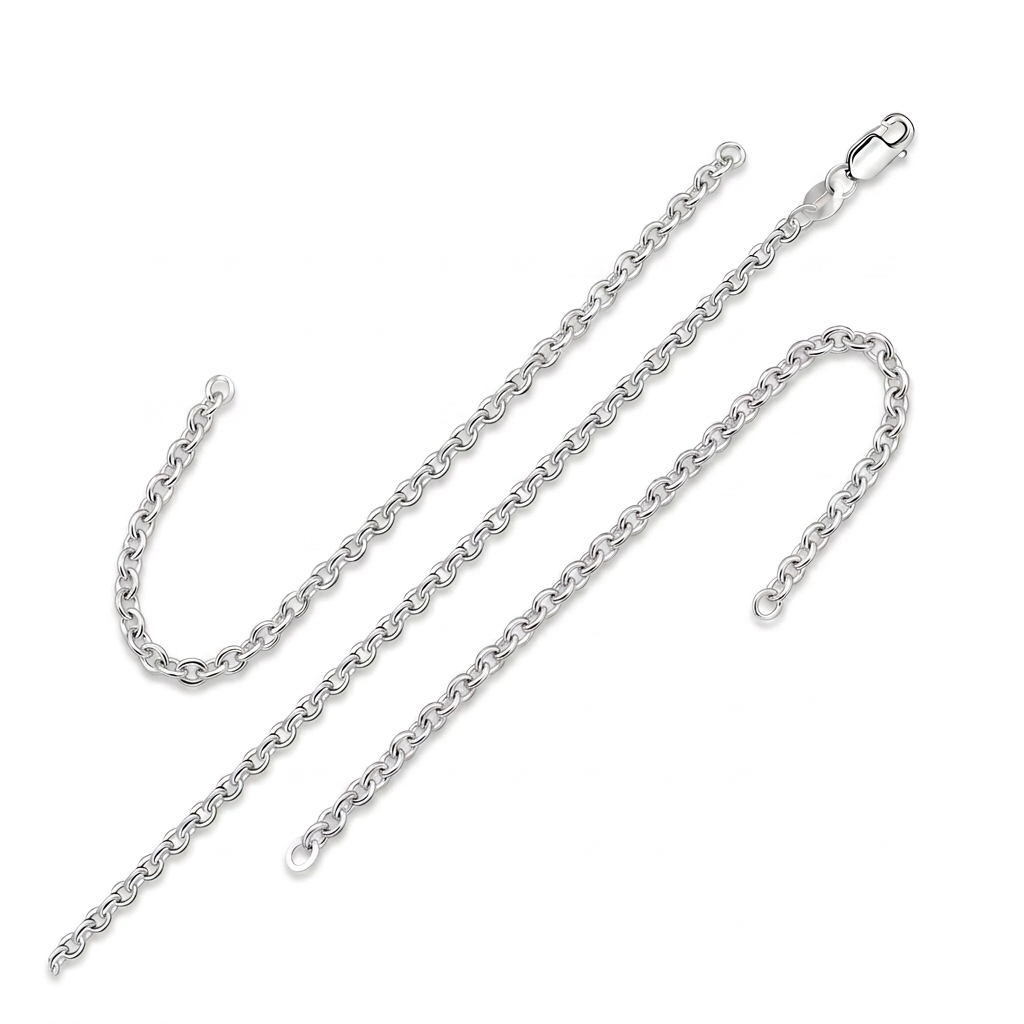 2.3mm Sterling Silver Rhodium Plated Cable Chain