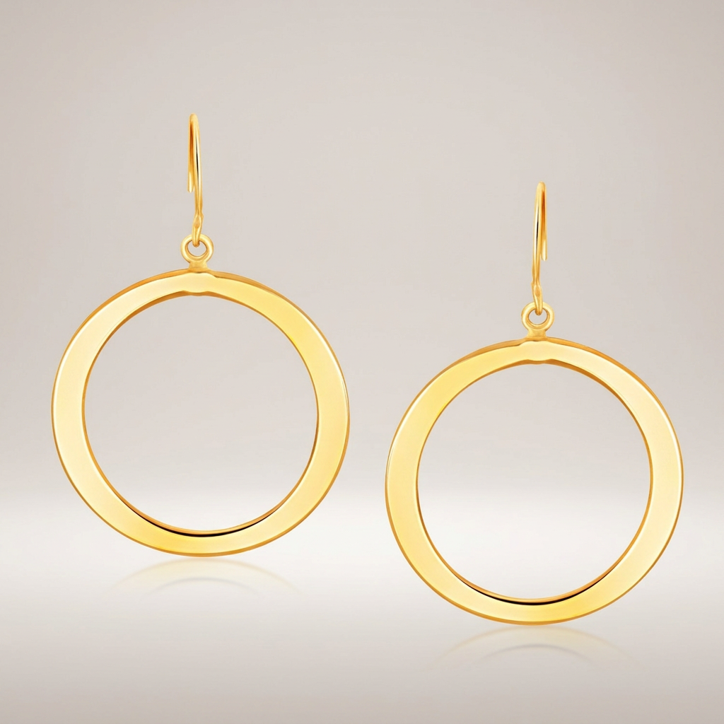 14k Yellow Gold Flat Open Tube Round Earrings