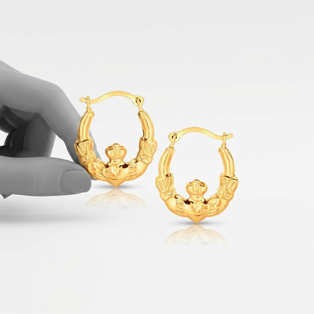 10k Yellow Gold Claddagh Hoop Earrings