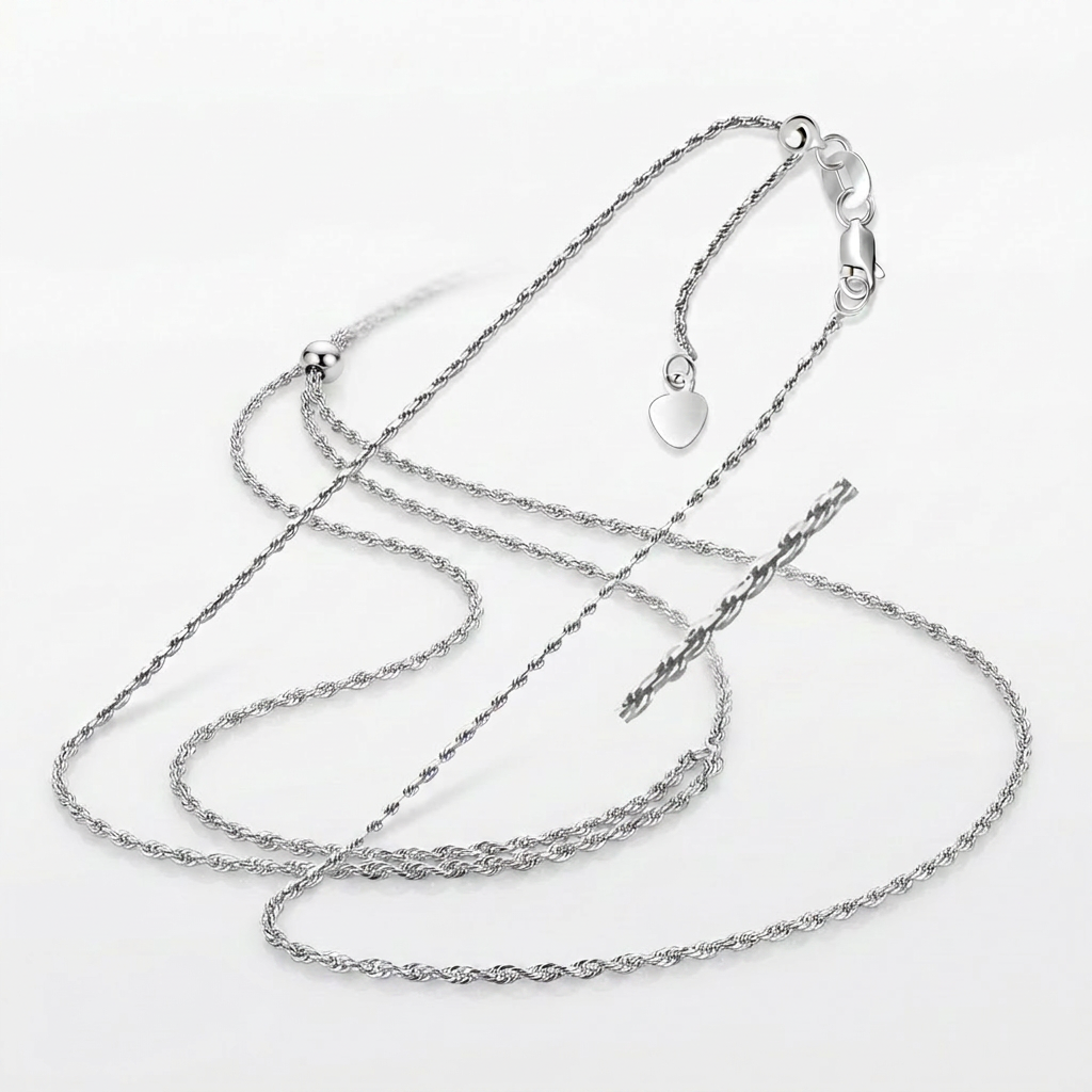 10k White Gold Adjustable Rope Chain 1.0mm