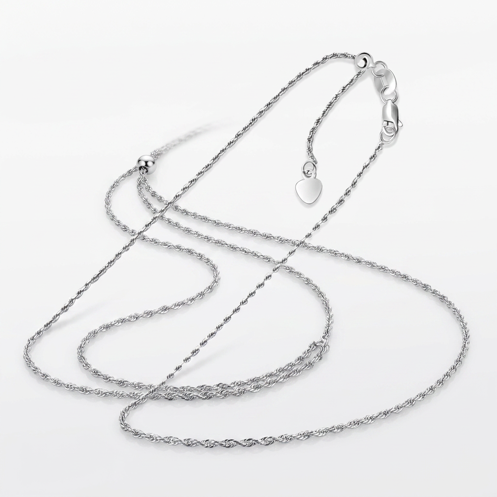 10k White Gold Adjustable Rope Chain 1.0mm