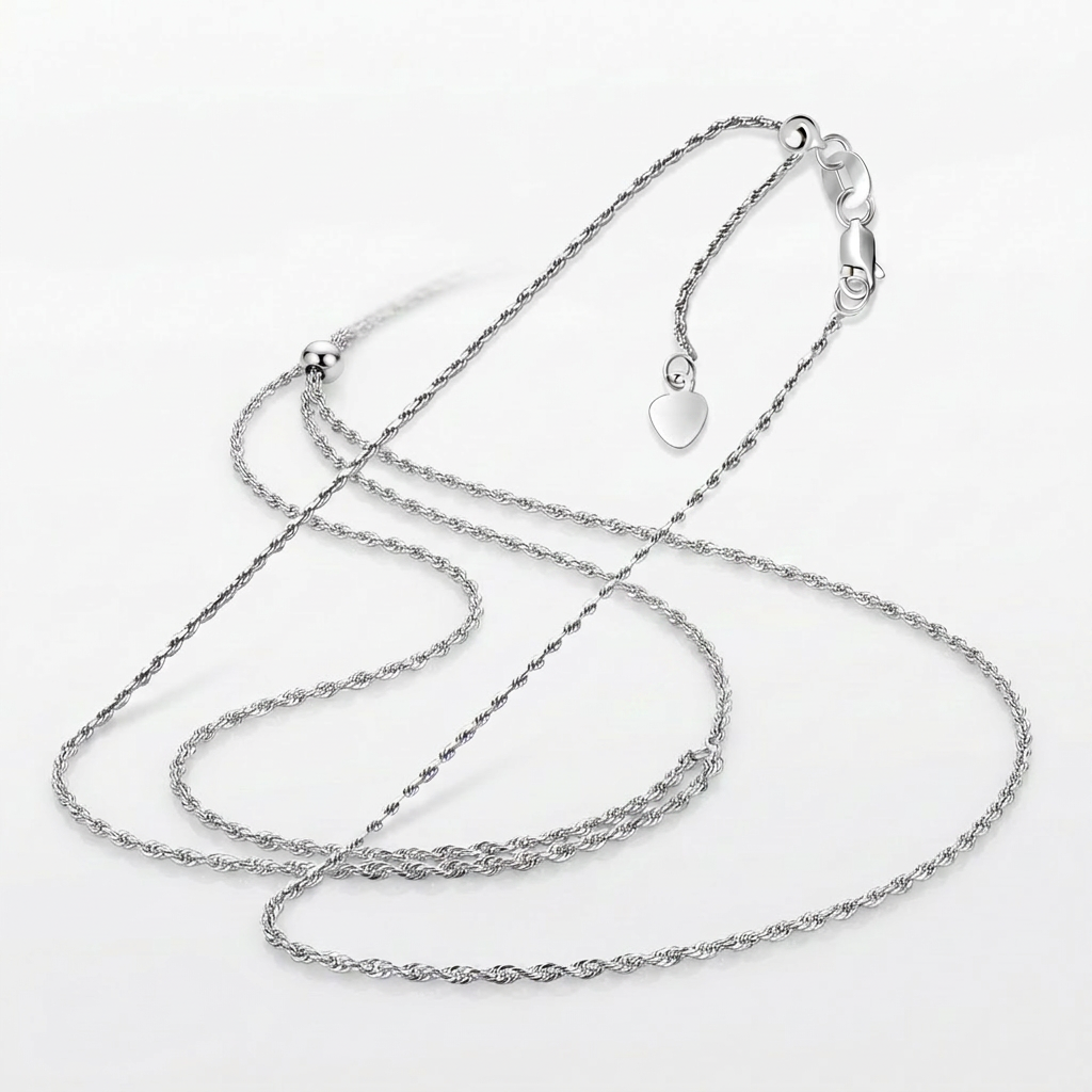 10k White Gold Adjustable Rope Chain 1.0mm