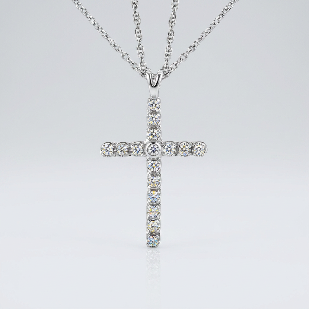 Cross Pendant with Diamonds in Sterling Silver