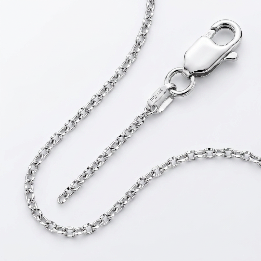 14k White Gold Diamond Cut Cable Link Chain 1.1 mm