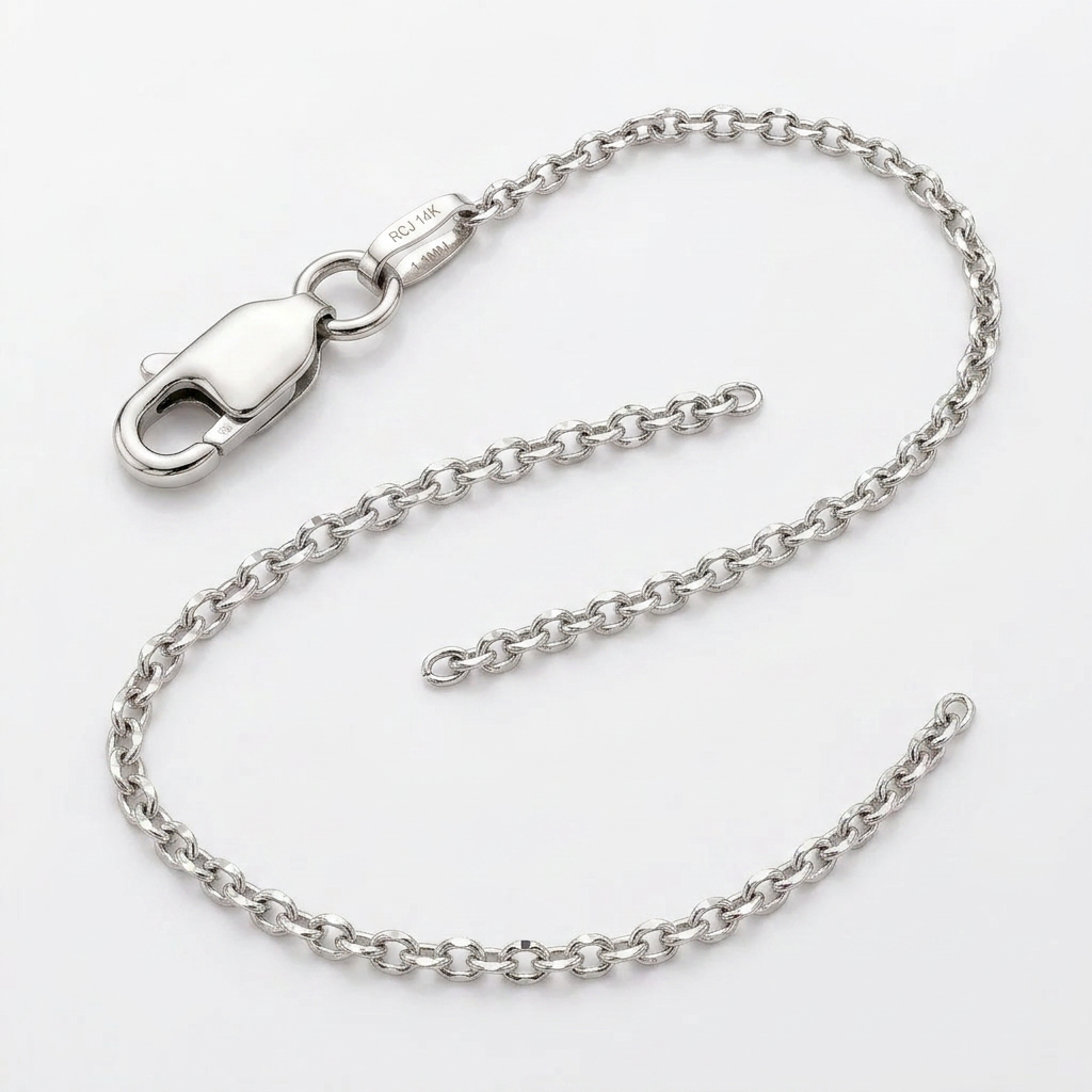 14k White Gold Diamond Cut Cable Link Chain 1.1 mm