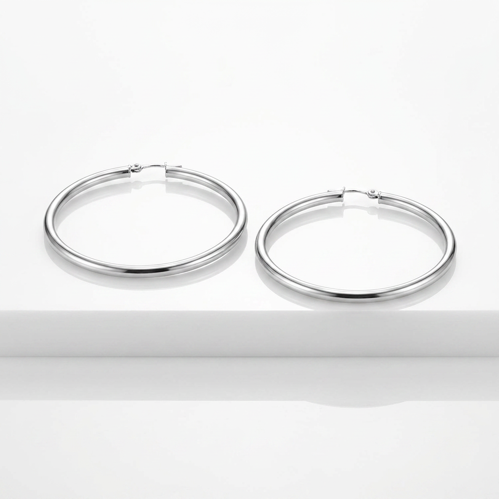 14k White Gold Polished Hoop Earrings (30  mm)