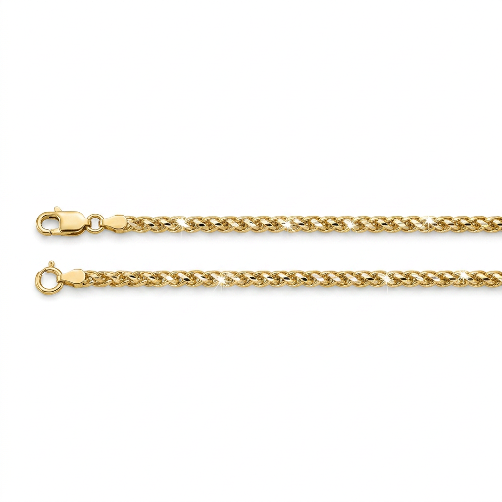 14k Yellow Gold Diamond Cut Round Wheat Chain 1.0mm