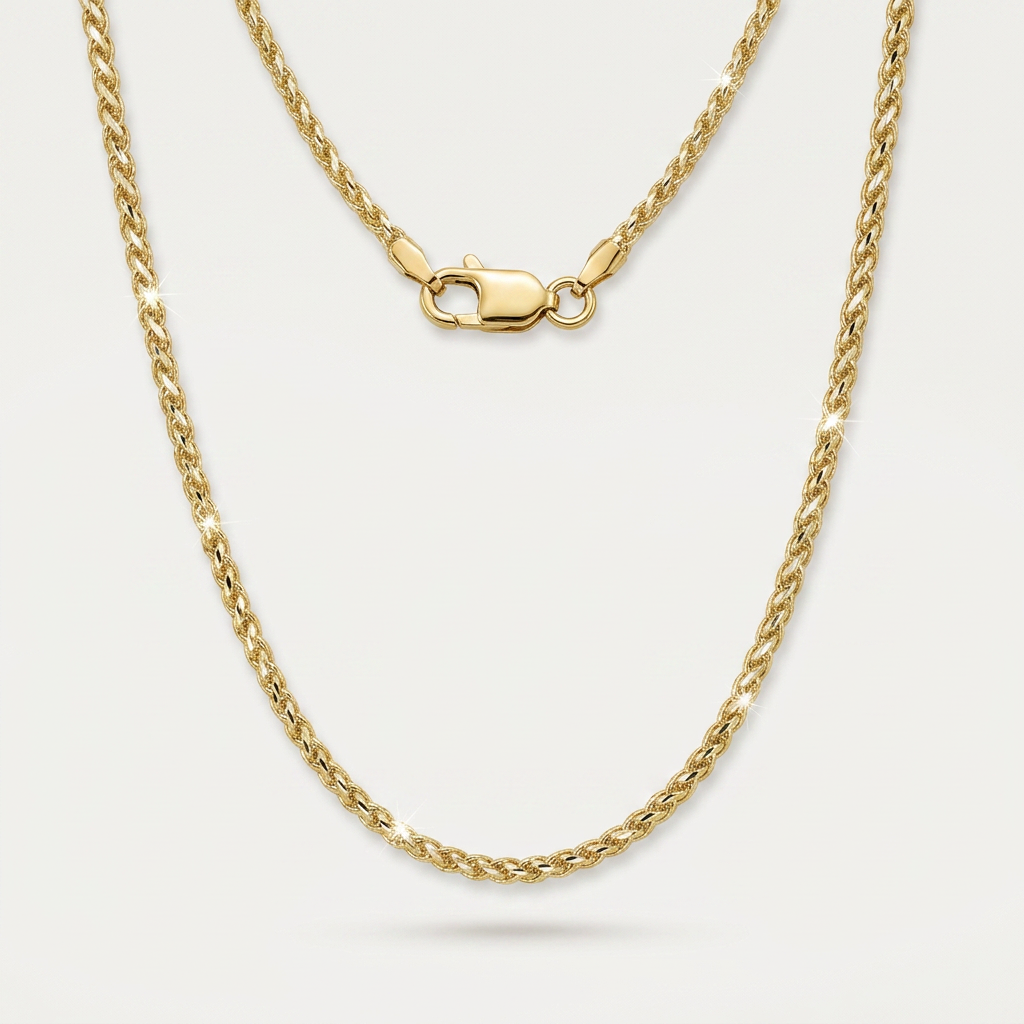 14k Yellow Gold Diamond Cut Round Wheat Chain 1.0mm