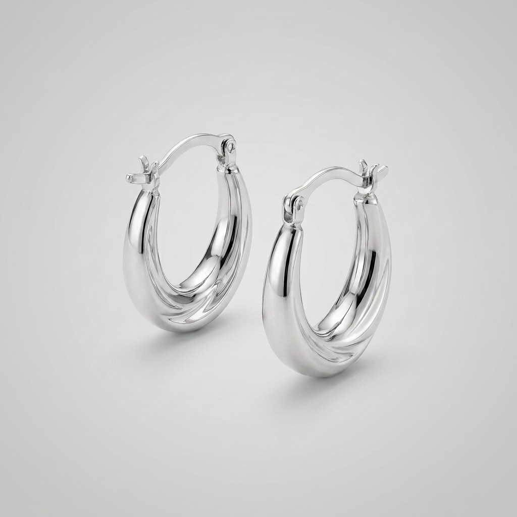 10k White Gold Oval Hoop Earrings