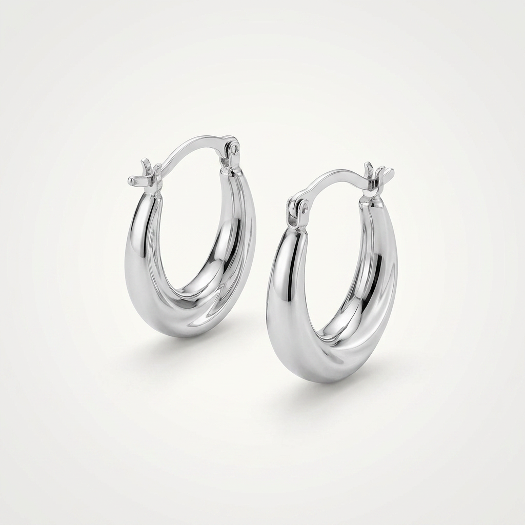 10k White Gold Oval Hoop Earrings