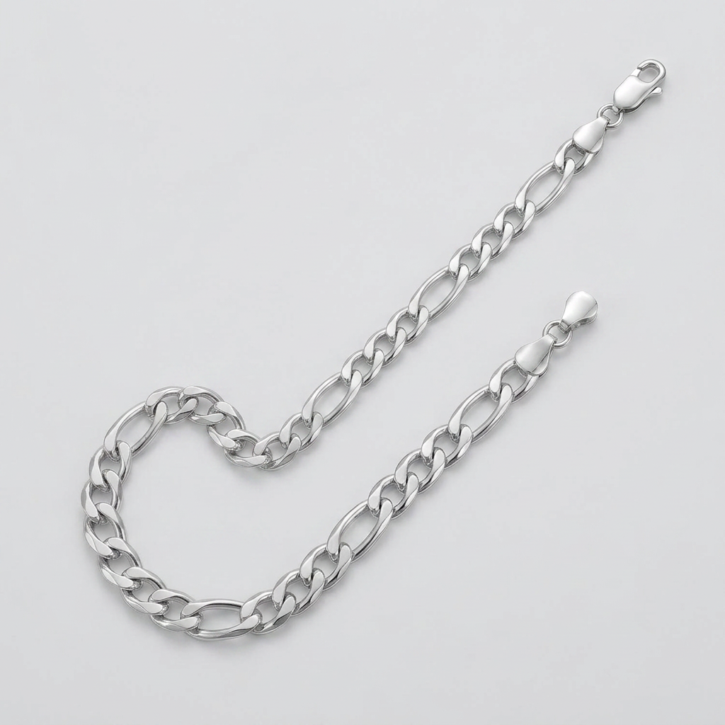 Rhodium Plated 5.5mm Sterling Silver Figaro Style Chain