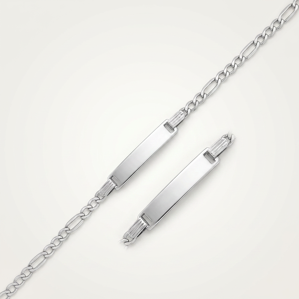 14k White Gold Figaro Chain Fancy Children's ID Bracelet