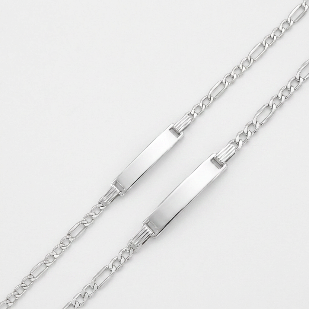 14k White Gold Figaro Chain Fancy Children's ID Bracelet