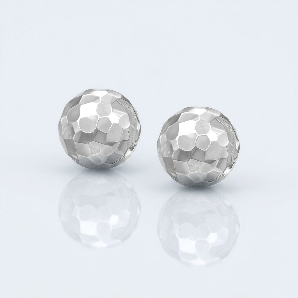 14k White Gold 7mm Round Faceted Style Stud Earrings