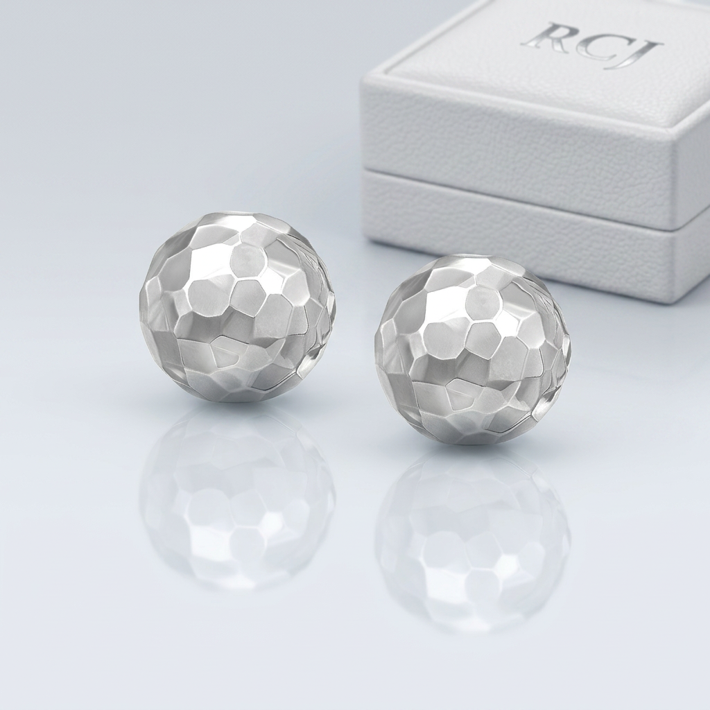 14k White Gold 7mm Round Faceted Style Stud Earrings