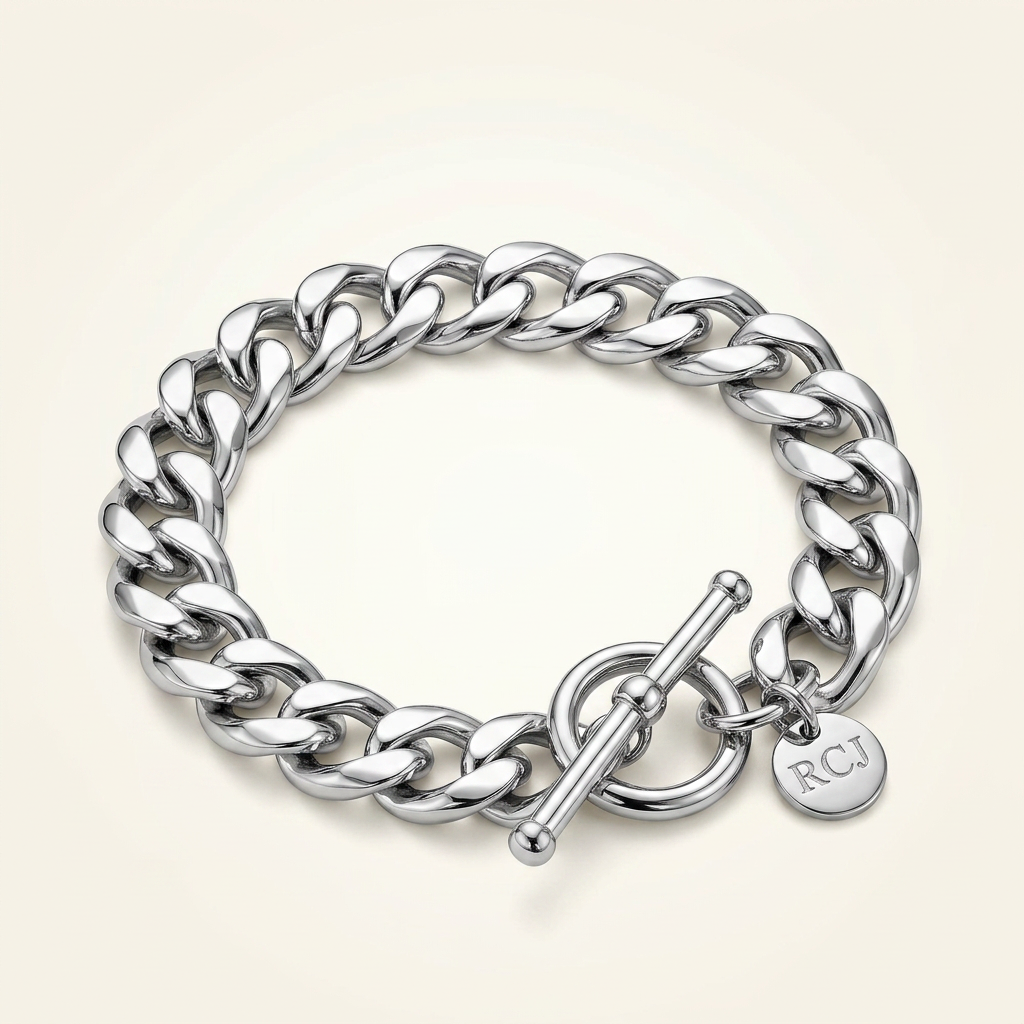Sterling Silver Polished Wide Link Toggle Bracelet
