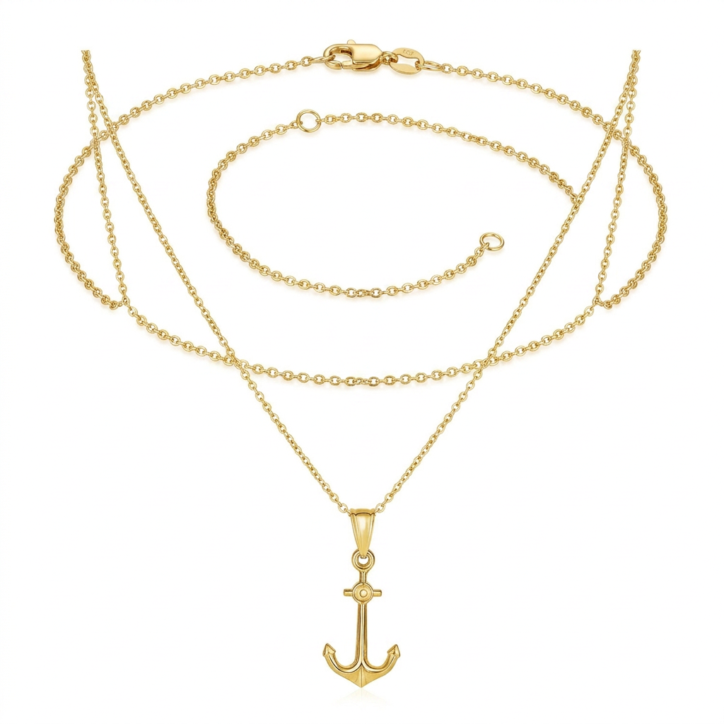 14k Yellow Gold Cable Chain with Anchor Pendant