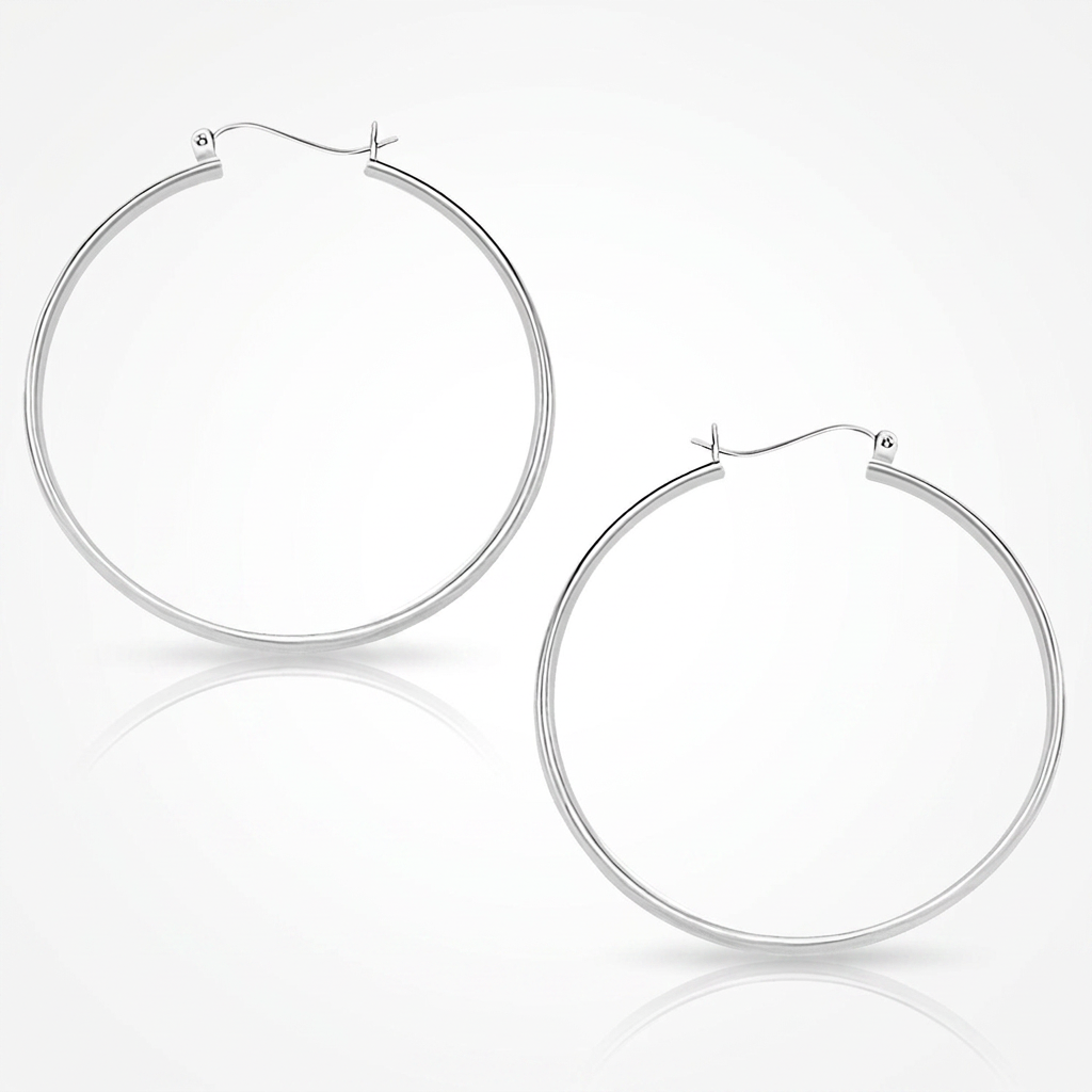 10k White Gold Polished Hoop Earrings (40mm)