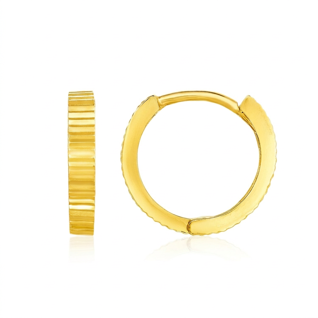 14k Yellow Gold Petite Round Hoop Earrings with Straight Texture