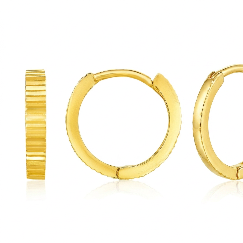 14k Yellow Gold Petite Round Hoop Earrings with Straight Texture