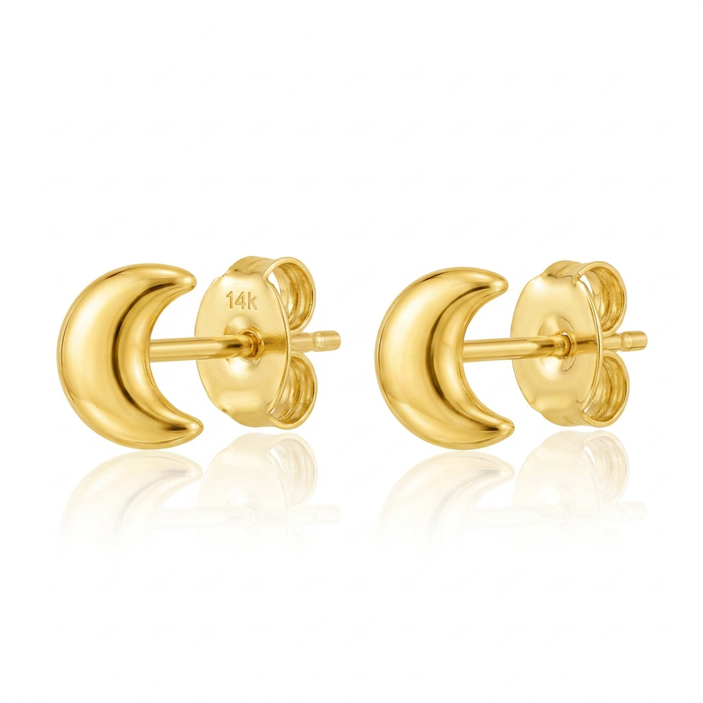 14k Yellow Gold Post Earrings with Moons