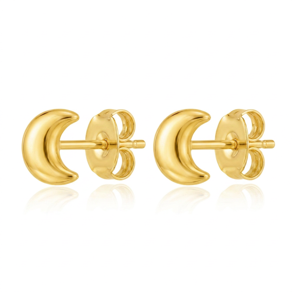 14k Yellow Gold Post Earrings with Moons